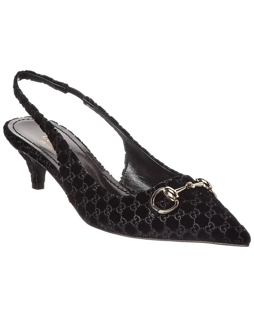 Gucci Horsebit GG Velvet Slingback Pump