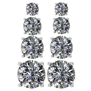 4 Pairs Stud Earrings Set, Hypoallergenic Pure Brilliance Cubic Zirconia 925 Sterling Silver, 4-6.5mm