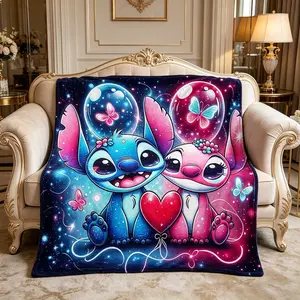 Gradient Stitched Stichy Angel Butterfly Print Blanket, Modern Flannel Throw for All Seasons, Multi-Purpose Cozy Cover