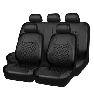 Universal Solid Color Car Seat Cover, Car Seat Cushion, PU Leather Car Seat Protector with Quilting Crimping Line Design, Car Interior Accessories