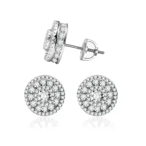 Circular Lab-Created D Color Halo VVS Synthetic Moissanite Stud Earring S925 Sterling Silver Screw Back Jewelry Perfect Birthday Mother’s Day Gift for Men Women Wedding Set