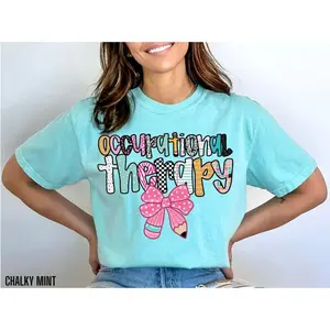 Occupational Therapy Shirt Comfort Colors OT Gift Occupational Therapist Tshirt COTA Tee School OT Pencil Bow Back to School T-Shirt Top Womenswear Medium Streetwear
