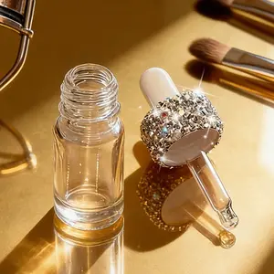 Shiny Rhinestone Decorated Glass Dropper Bottle, Mini Essential Oil Dropper, Transparent Glass Sample Bottle, Portable Refillable Perfume Container, Glass Bottles
