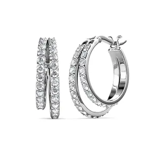 Corina 18k White Gold Plated 20mm Hoop Earrings with Simulated Diamond Crystals