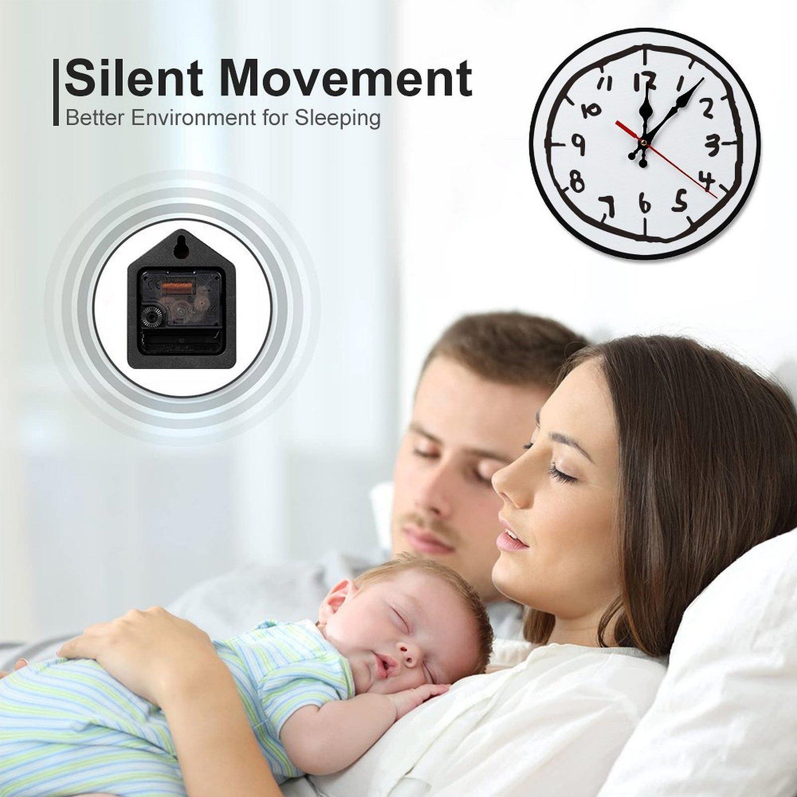 12 Inch Hand Drawn Doodle Style Wall Clock, Silent Non-Ticking Quartz Wall Clock, Minimalist Black White Creative Number Wall Watch for Home Living Room Bedroom Office Decor