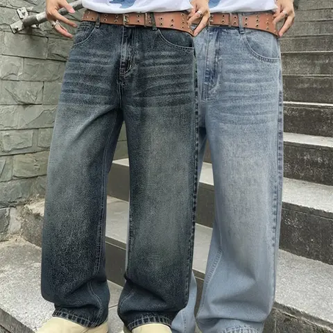 Baggy Hip Hop Jeans for Men Leg Skater Denim Pants Casual Loose Fit Long Trousers