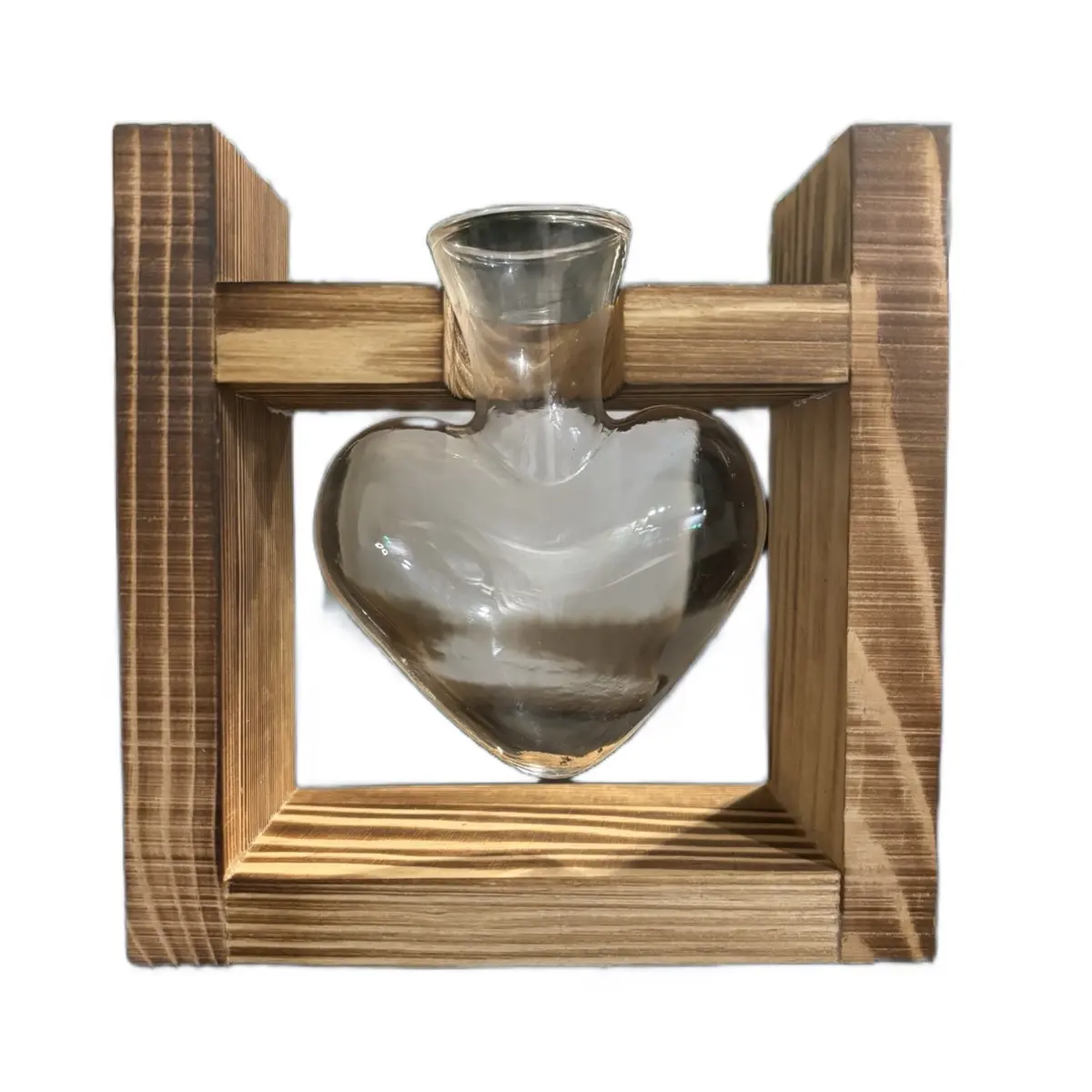 Heart Shape Eco-Friendly Artistic Design Glass Water Propagation Vase with Decorative Wooden Base - Decorative Vases for Indoor Plant Display, Gardener Home Supplies