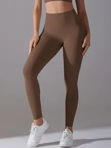 Women's Solid High Waist Sports Leggings, Casual Comfy Breathable Skinny Pants for Yoga Gym Workout, Train Tights, Ladies Sportswear for All Seasons