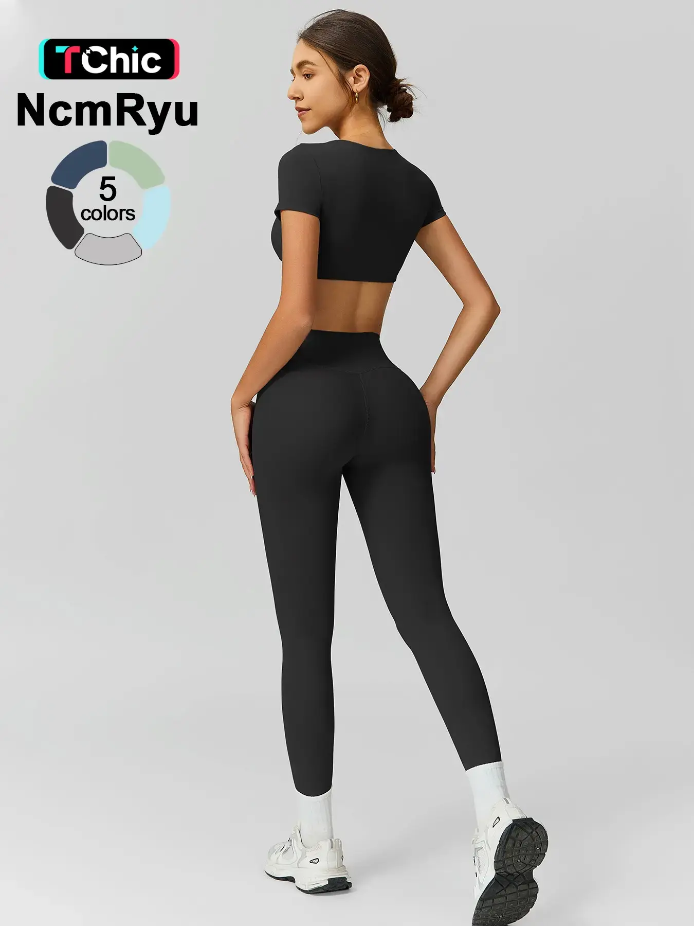 Women's Sportswear Set, High Elastic Soft Slim-Fit Anti-Shock Design, Short Sleeves & Above-Ankle Pants, Ideal for Running Cycling Hiking