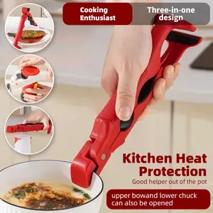3-in-1 Hot Plate Gripper Heat-Resistant Bowl and Plate Clip,Safe, Non-Slip Kitchen Tool for Handling Hot Dishes and Utensils Compact Red