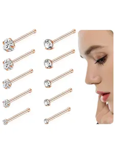 20G 10Pcs Stainless Steel Bone Shaped Nose Studs Rings Square Round CZ Rhinestone Nose Ring Labret Nose Piercing Jewelry for Men Women Silver Tone 1.5mm-2mm-2.5mm-3mm-3.5mm CZ