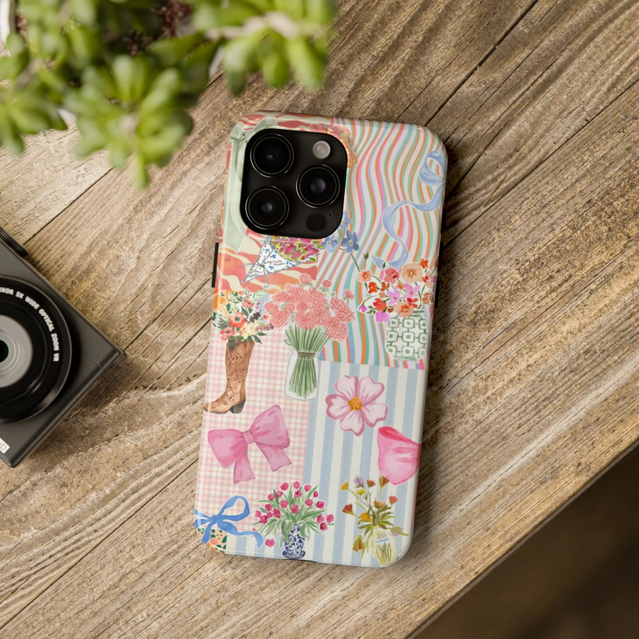 Sweet Floral Pattern 2-in-1 Glossy Smartphone Case - Durable, Shock-Absorbing Handheld Cellphone Protection for iPhone 12/13/14/15/16/17, 11/X, Samsung Series - Wireless-Friendly Holiday Gift for Friends, Devices