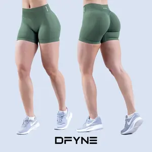 Free Shipping-(High-end original single with original label)DFYNE Impact Shorts |     4.5",  With Logo Low Ribbed Band Yoga Shorts Seamless Scrunch Bum Workout Gym Shorts Yoga Booty Running Short Pants