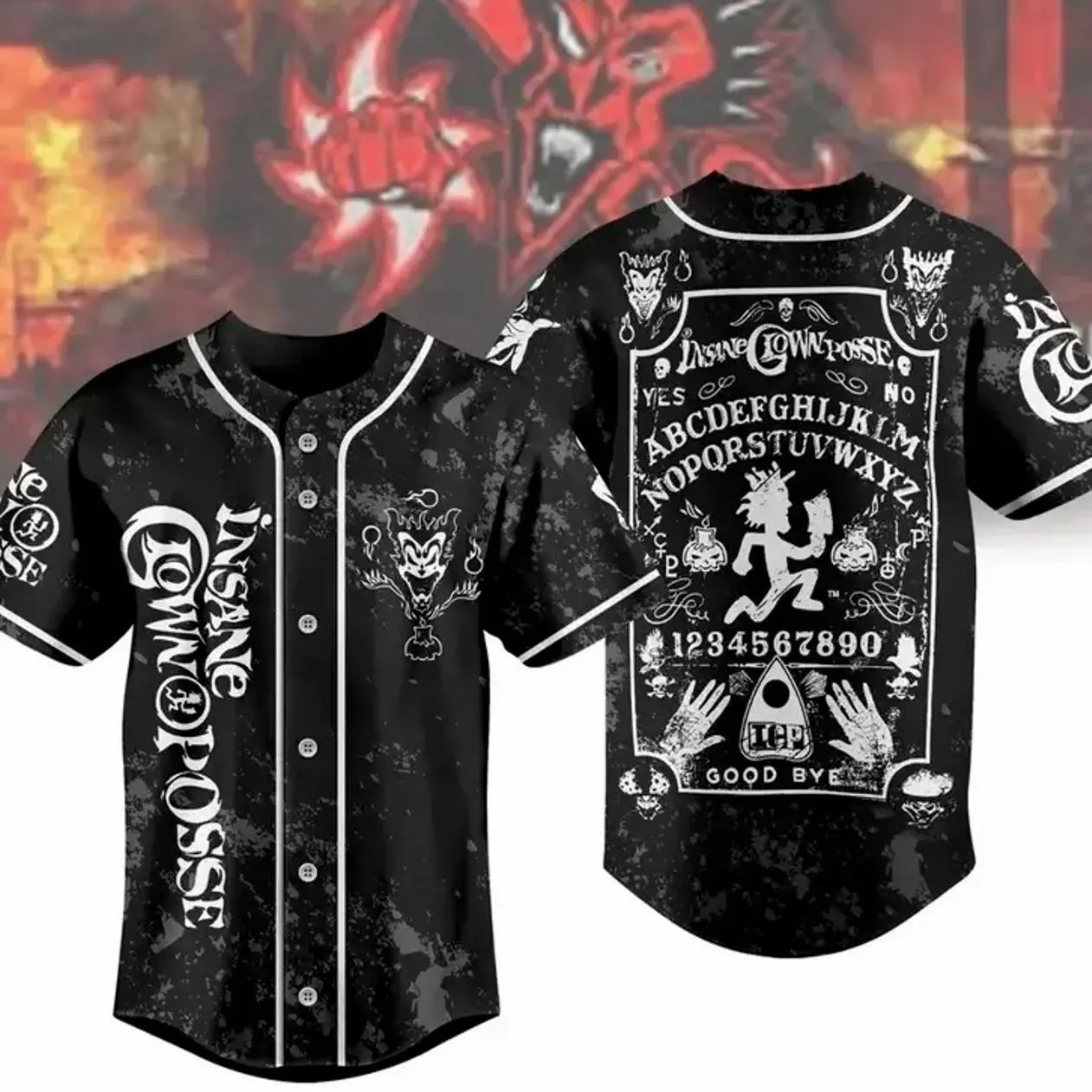 ICP Inspired 3D Baseball Jersey – Horror Rap Band Fan Button Up Shirt, Dark Carnival Style Concert Apparel I5T