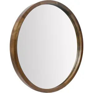 23.6 Inch Round Wall Mirror for Bathroom Large Circle Vanity Mirror for Wall Decor-Wooden Frame for Entryway Bedroom Living Room(Two-Tone Brown)
