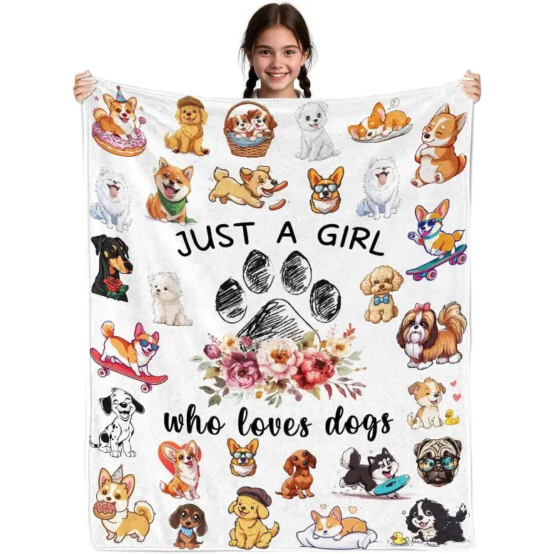 Dog Lovers Gifts For Women, Just A Girl Who Loves Dogs, Blanket With Dogs On It, Dog Lover Blankets For Girls, Puppys Gifts For Women Girl Kids, Puppys Theme Blanket 40" X 50",Mother's Day, Birthday Gifts, Gift For Kids