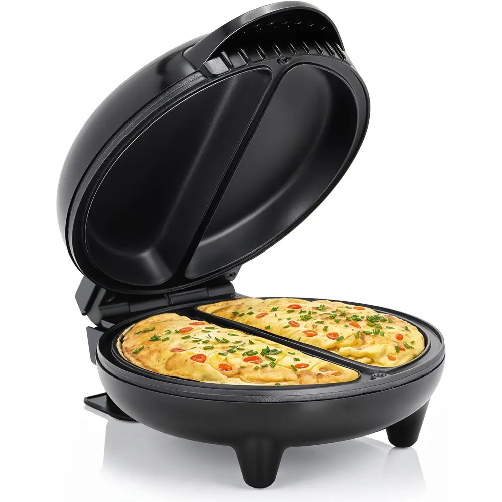 Non-Stick Egg Cooker with Portable 2 Individual 6.5in Pans - Stainless Steel & Black Cookware for Omelets, Frittatas, Snack Pockets