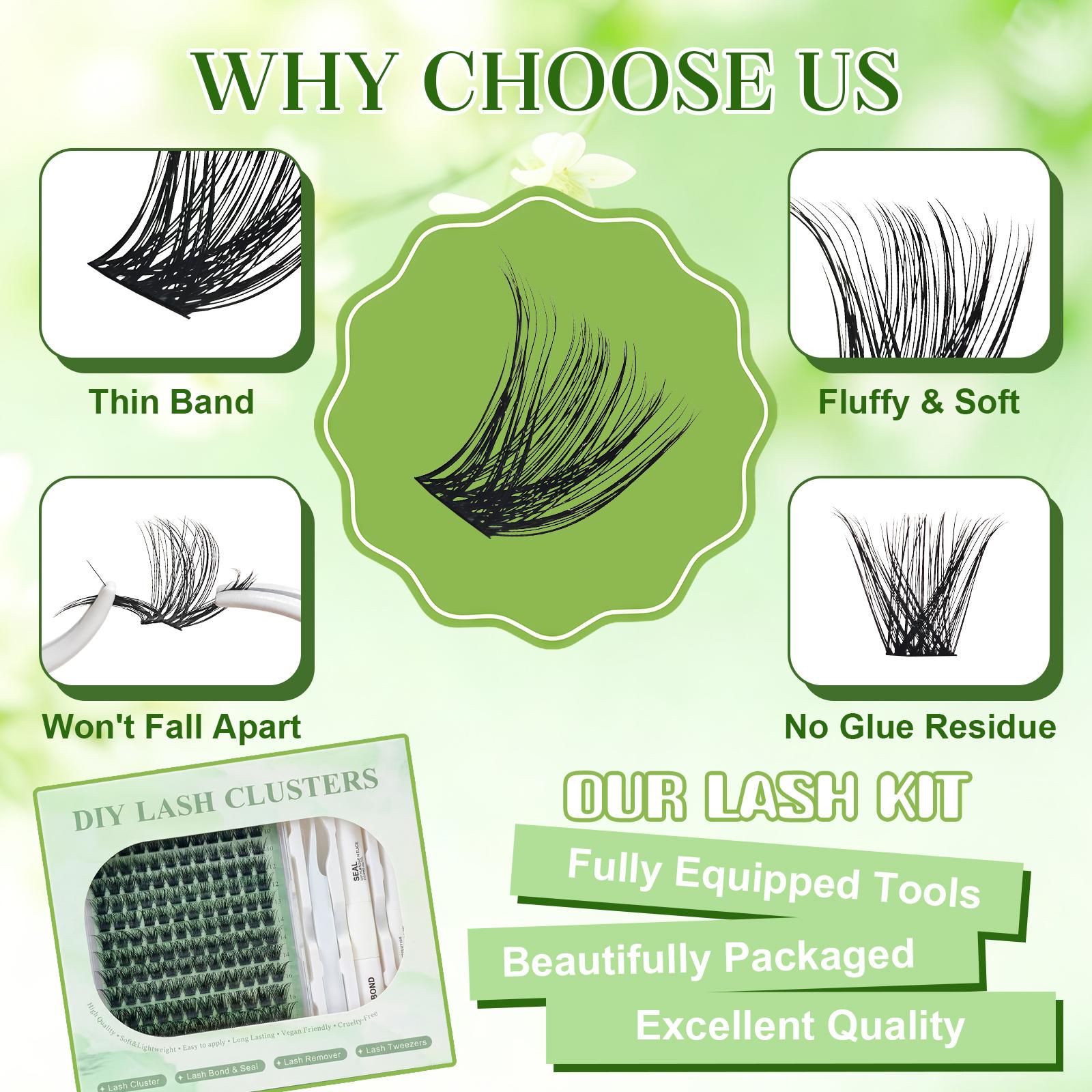 Lash Clusters DIY Eyelash Extensions 144 Clusters Lashes D Curl Natural Individual Lash Extensions with Waterproof Strong Hold Bond&Seal, Remover, Tweezers Mixed Tray False Eyelashes Soft & Strong Thin Band DIY at Home (10-18mm) Makeup Cosmetic