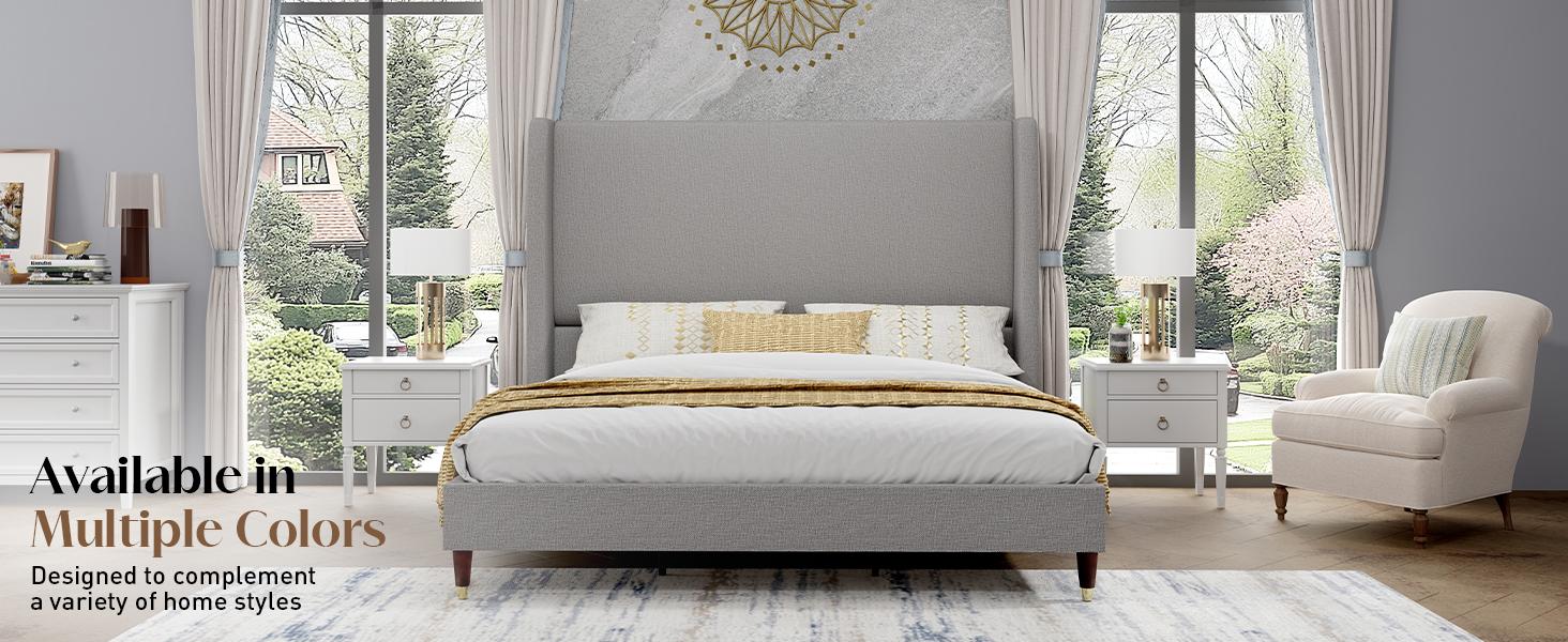 AMERLIFE Platform Bed Frame with 51.2" Tall Headboard, Upholstered Bed with Wingback/Solid Wood Legs/Durability& Silent /No Box Spring Required/Luxury Bedroom Furniture/Full/Queen/King Size/Best Gift Ideas/Christmas Gifts