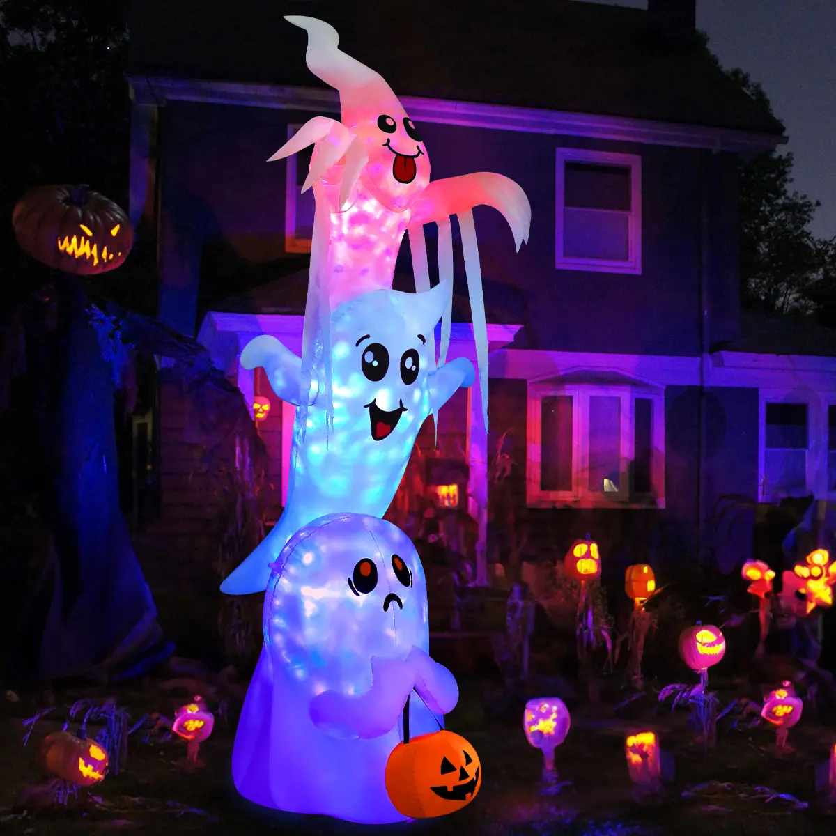 9.8 FT High Halloween Inflatable Overlap Ghost Outdoor Decorations Blow Up Yard with Built-in LEDs for Garden Lawn Indoor Party Decor (Three Ghosts), Halloween Aesthetic, Eerie Glow