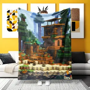 "A Minecraft Forest House Flannel Blanket – Ultra-soft for Home, Camping & Office! Features a detailed Minecraft forest house scene. Luxurious texture, ideal for gamers wanting versatile comfort and decor in any setting."