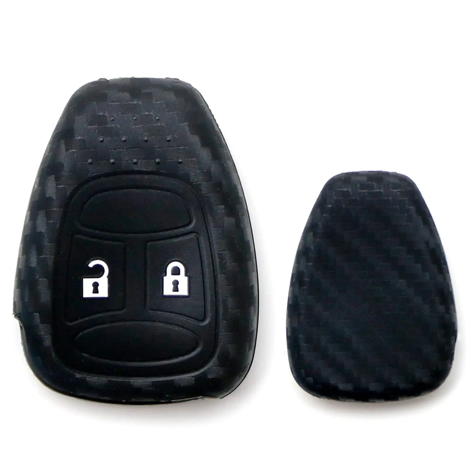 iJDMTOY Carbon Fiber Pattern Soft Silicone Key Fob Cover For Jeep Wrangler, Compass, For Dodge Caliber Nitro Magnum RAM, etc Blade Key