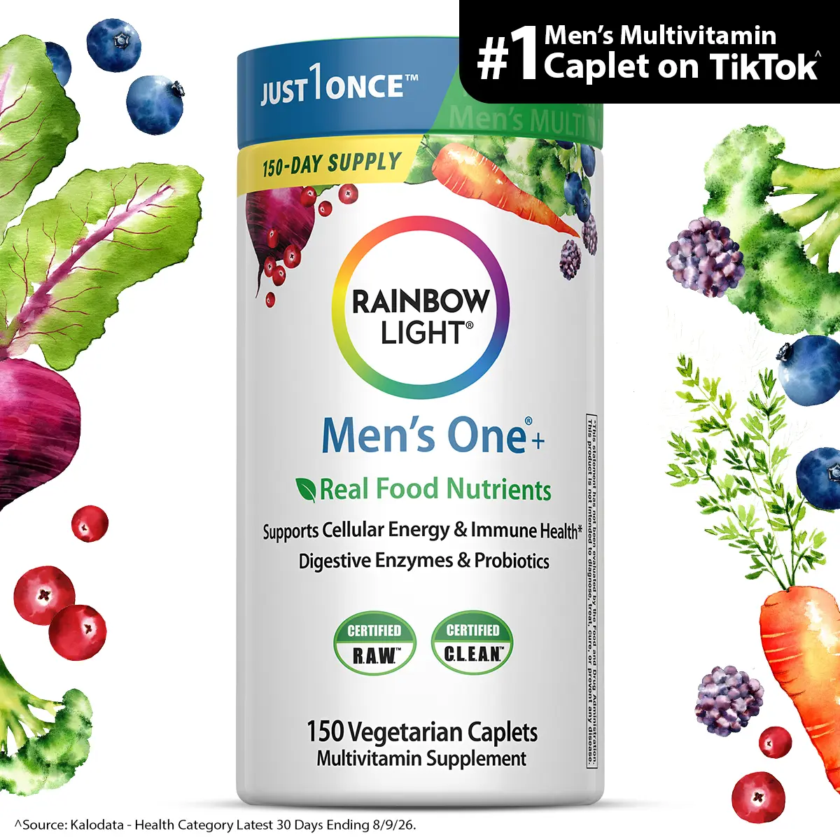 Rainbow Light Men’s Multivitamin – With Ashwagandha, Lycopene & Probiotics – Real Food Nutrients – 150 Vegetarian Caplets