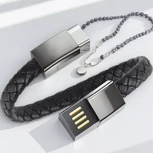Wearable Type-C Fast Charging Bracelet with Braided Leather Strap - Portable Fashionable Wrist Charging Accessory, Fashionable Accessories