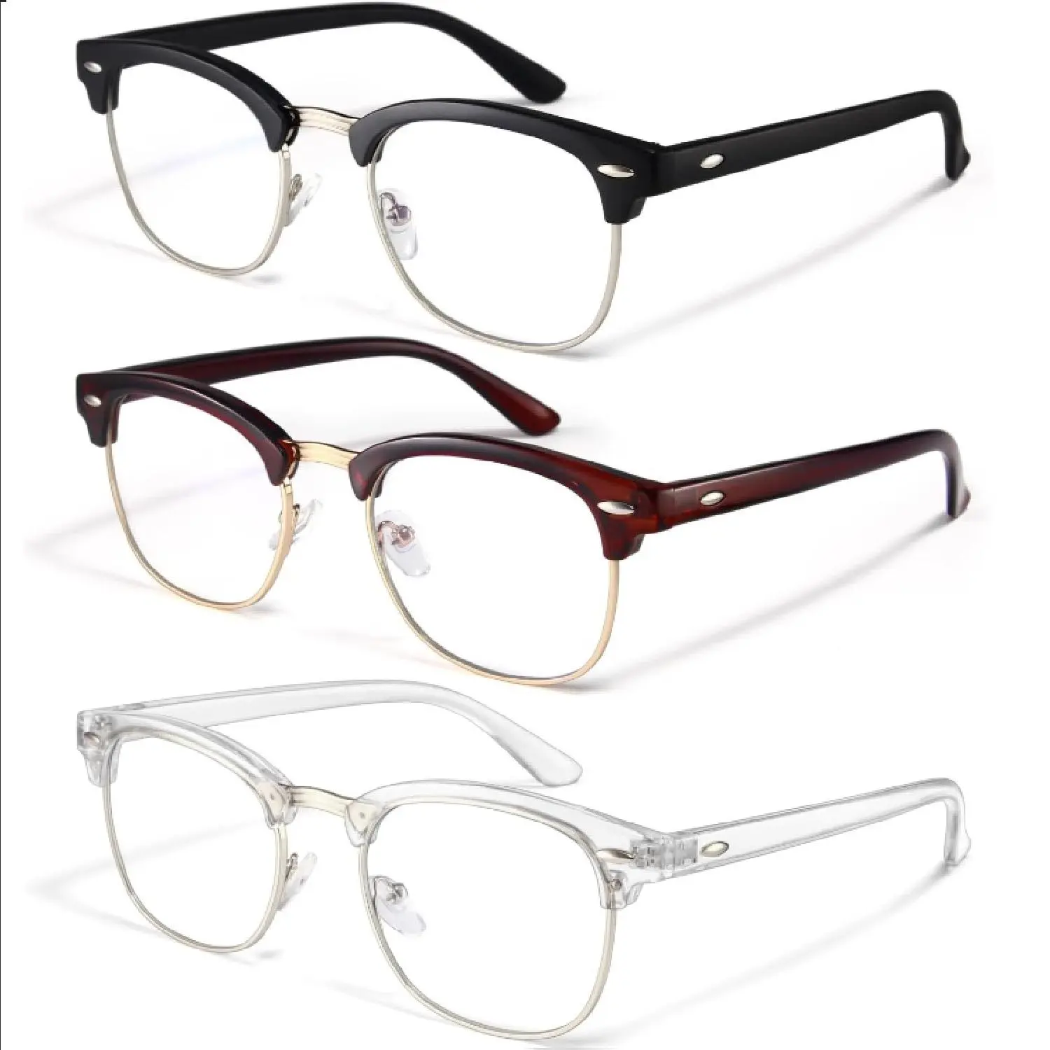 Computer Blue Light Blocking Glasses 3 Pack Blue Light Glasses Men Women, Anti Blu-Ray Clear Gaming Glasses Lenses Fashionable Frames