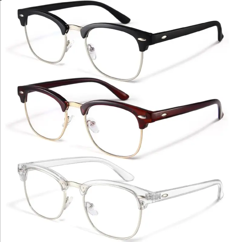 Men's 3-Pack Casual Stylish Glasses - Anti-Blue Light, UV Protection, Fashionable Frames, Lightweight Accessories, Reduces Eye Fatigue & Headaches, Suitable for Work/Gaming, Anti-Blue A