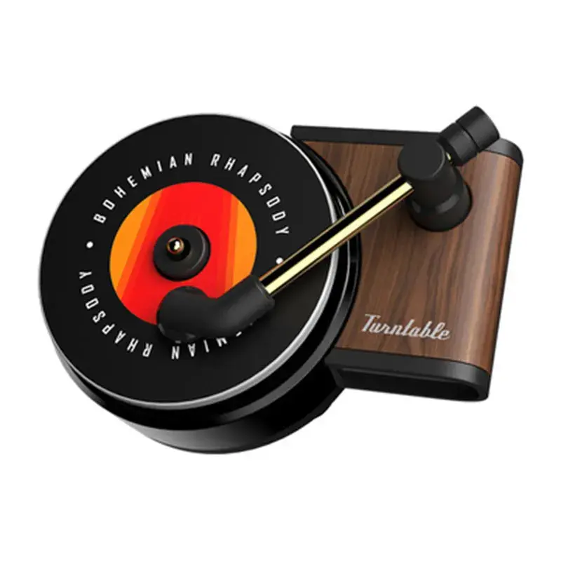 Turntable Car Fragrance: Ocean Smell, Phonograph Design, Wood Color, 3 pcs Tablets Included
