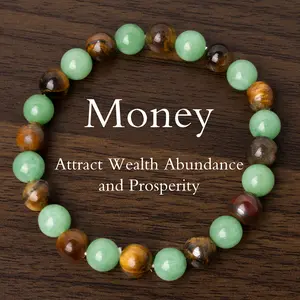 1pc Money Attraction Bracelet with Green Aventurine & Tiger Eye - Solid Unscented Prosperity & Wealth Amulet for Birthday, Summer Vacation & Theme Parties Jewelry Charms Abundance