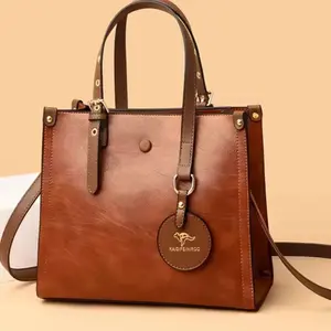 Kaidenirgo Women's Handbag - Brown Leather Tote with Adjustable Strap and Metal Hardware