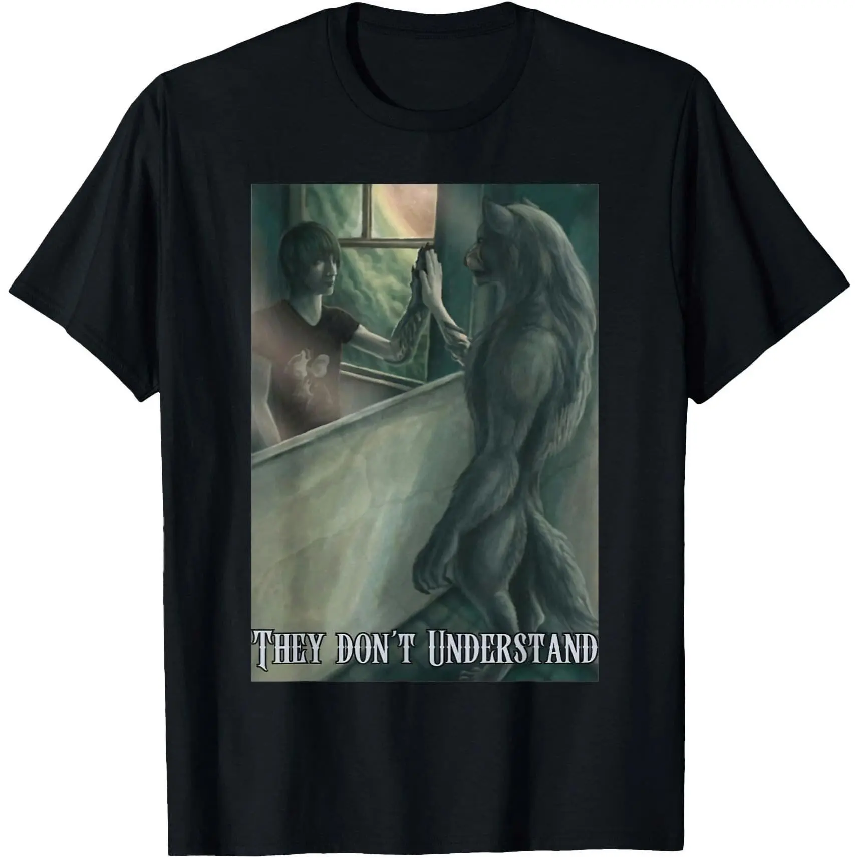 Men's Graphic T-Shirt, Funny Werewolf "Literally Me" Meme Design, Casual Summer Short-Sleeve Round Neck Top, Shortsleeve