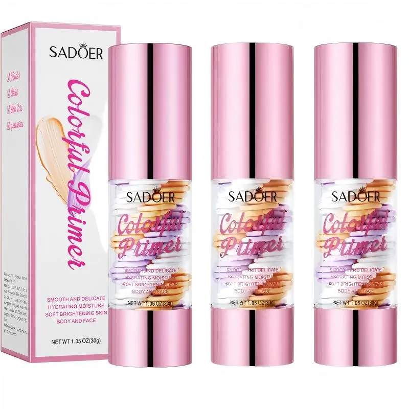 3-Piece Colorful Swirl Cosmetic Makeup Primer Value Pack - Lightweight, Silky, Moisturizer, Pore-Smoothing, Color-Correcting Base for Daily Face Makeup