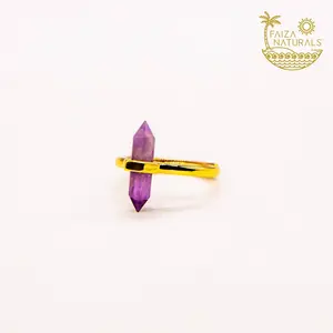 Faiza Naturals Amethyst Crystal Tower Ring for Protection, Stress Relief and Anxiety Reducing, inner peace, spiritual growth, absorb negative energy, February birthstone, astrology, Pisces