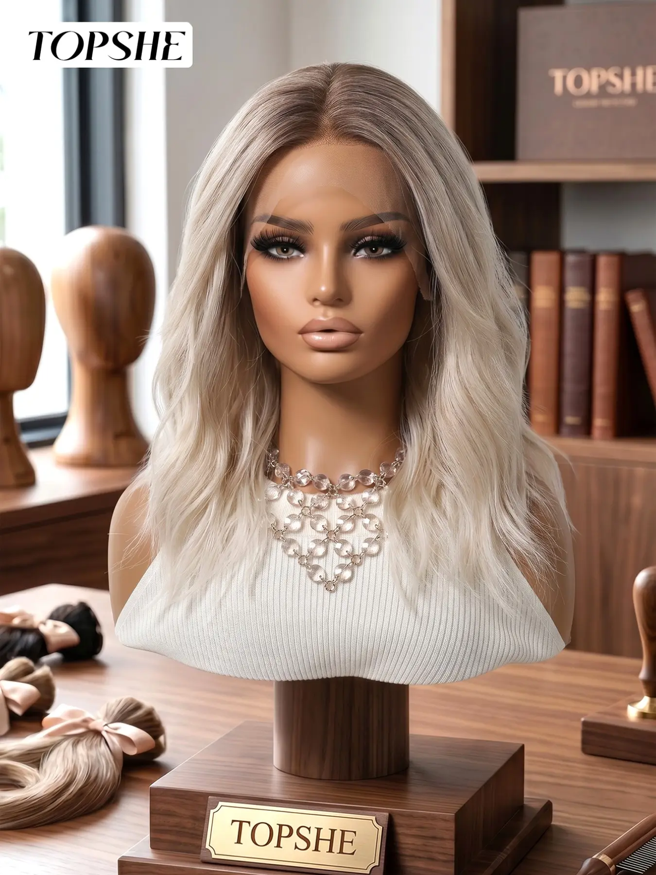 Topshe Elegant Lace Front Wig, 13x6 Gradual Gold Wave Hair, 16 Inches, Natural Root Gradient, Invisible Part, Perfect for Photoshoots, Glueless Lace Wigs, Natural Daily Wig, Frontal Lace Wigs