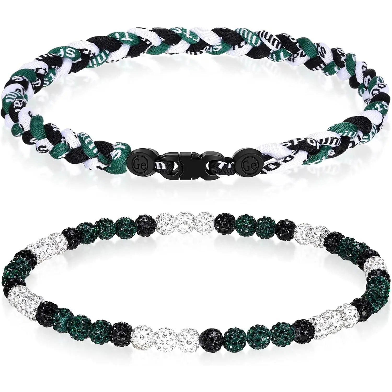 2 Pcs Baseball Necklaces 18'' Beaded Necklace Chain Three Braided Rope Titanium Accessory Sport Gift Birthday