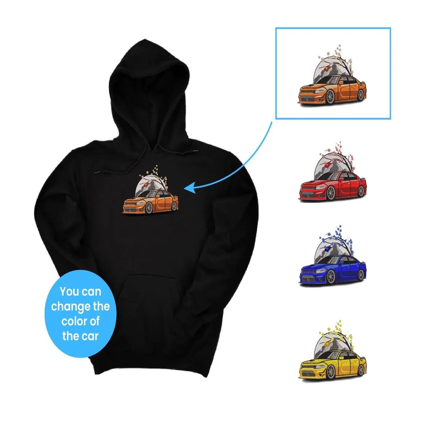 Cherry Blossom Mustang Custom Color Embroidered Unisex Automotive Hoodie/Crewneck Sweater