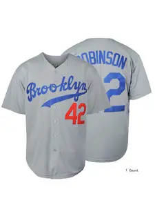 Men's Baseball Jersey #42 Brooklyn - Casual V-Neck Sports Top, Available in Multiple Colors, Full Digital Embroidery, Loose Fit, Suitablefor Parties, Games, and Casual Wear, Sizes S-3XL, Sportswear | Casual Style | Breathable Fabric