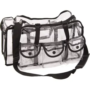 Ver Beauty Large Carry Makeup Cosmetics Clear Bag with 6 Pockets Shoulder Strap Beauty Travel Organizer High-Quality Clear Vinyl Extra Durability Adjustable Removable Strap