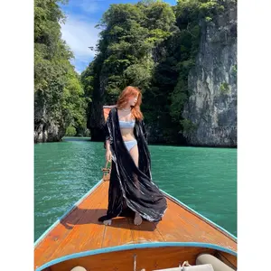 Maya Tie Dye Kaftan Kimono (Plus size) - Black/Blue