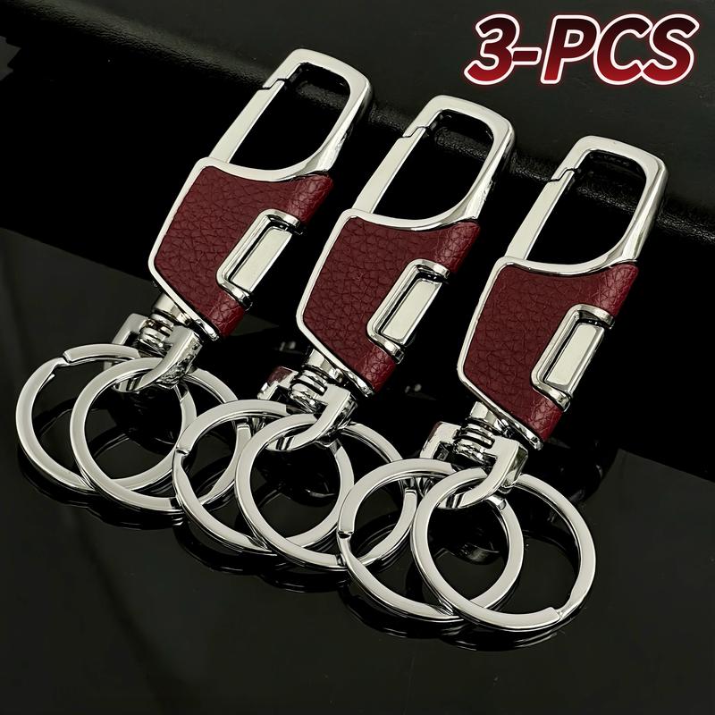 3-Pcs Metal Construction Keychain with Detachable Key Rings Stainless Steel Keychain for Car Keys Gift for Men Women Business Accessories Travel Essentials Heavy Duty PU Leather Keychain 3-Pack