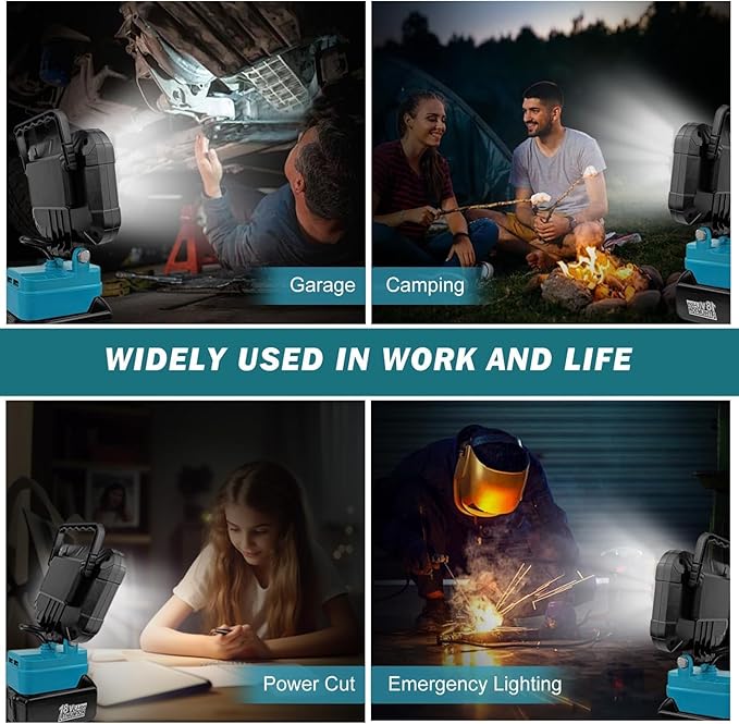 Rechargeable wireless LED portable work light, handheld lamp, semi-recessed installation, with two brightness levels. Suitable for decoration, car maintenance, outdoor fishing and emergency lighting (battery not included)