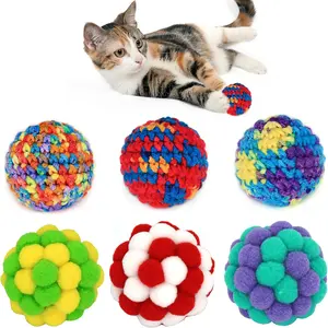 6-Pack Cat Toy Balls - 3 Large Bell Balls & 3 Small Soft Plush Bell Balls Interactive Kitten Toys for Chasing Kicking Handmade Small 1.8inch & Large 2.1inch Suitable for Adult Cats Kittens