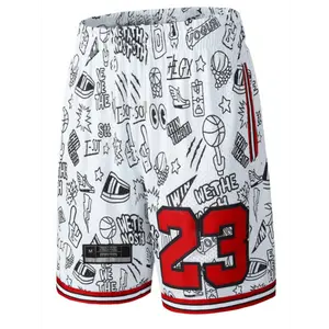 [#23 Embroidered Mesh Basketball Shorts] Men's Breathable Mesh Basketball Shorts - #23 Embroidered, Loose Fit Athletic Wear for Training & Running, Movement Style, Loosen Version, Spring, Summer, Autumn, Winter