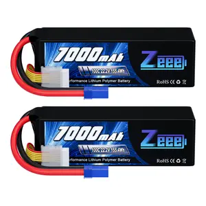 Zeee 6S Lipo Battery 7000mAh 22.2V 100C Soft Case RC Battery with Metal Plates EC5 Connector for RC Car Truck Tank Desert Racer Racing Hobby(2 Pack)