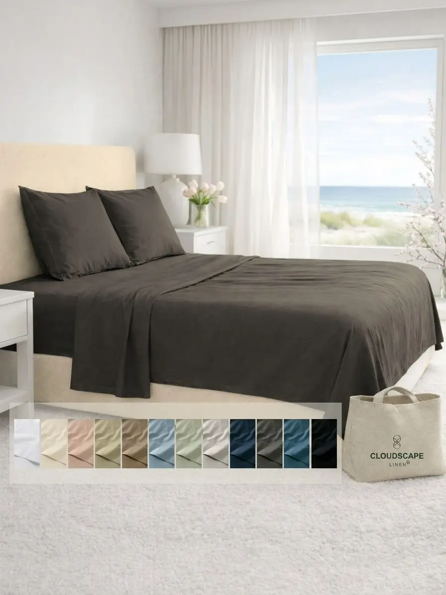 CLOUDSCAPE LINEN Premium Cotton Bed Sheets Set - 100% Egyptian Cotton, Cooling Sateen Weave, 1000 Thread Count, 17" Extra Deep Pockets, Solid Pattern, All Seasons, Hotel Luxury, Machine Washable, Durable Bedding