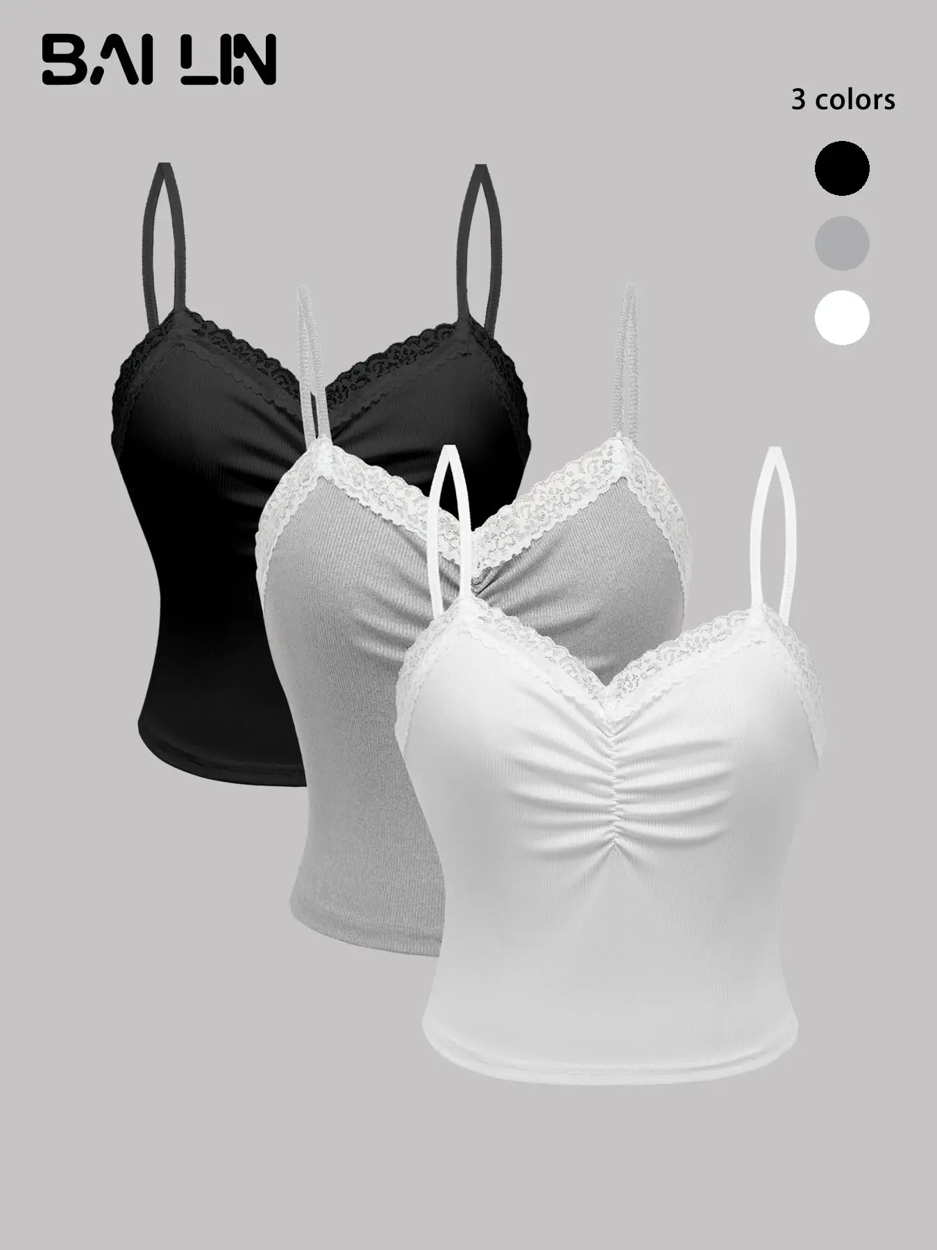 Women's Minimalist Contrast Lace Ruched Sleeveless Crop Cami Top, Tank Tops for Women, Essential Comfort Basic Solid Spaghetti Strap Top for Lady Dail