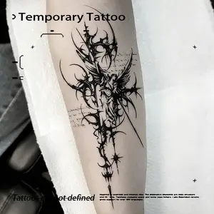 Western Style Dark Thorn Angel Herbal Juice Tattoo Sticker, Semi-Permanent Non-Reflective, Realistic Tattoo for Calf, Ideal for E-Girls